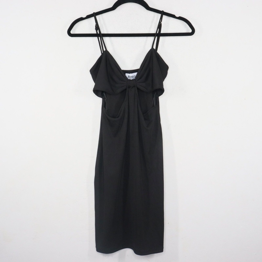 Princess Polly Silas Mini Dress Black Size 6 Bodycon Cutout Going Out Ribbed NWT